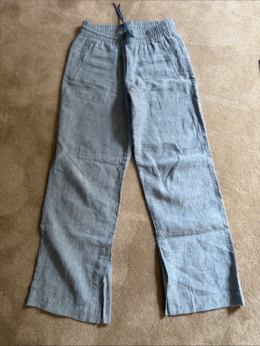Athleta Light Blue Wide Leg Linen-Blend Pants